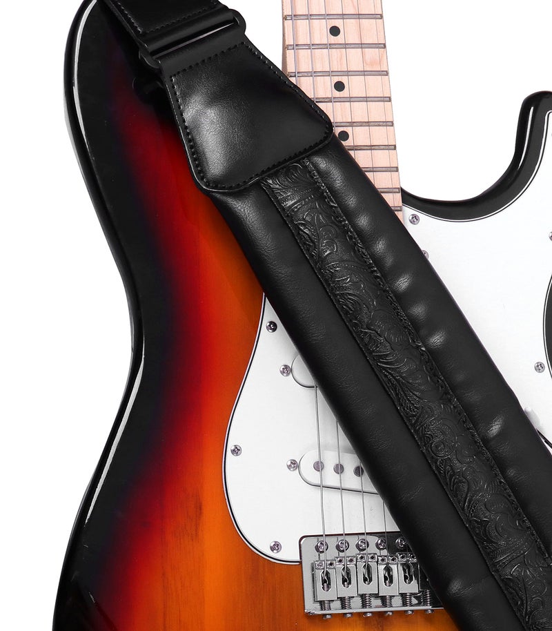Surpop Neoprene Guitar Strap 3.4'' With Carbon Buckle, Leather Top & Back Soft For Bass, Electric Acoustic Guitar - Image 2